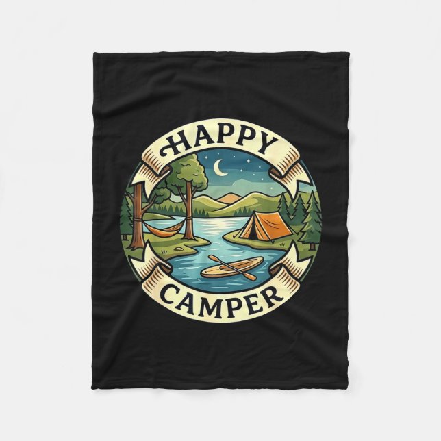 Glad campare söker äventyrs camping lägereld fleecefilt (Framsidan)
