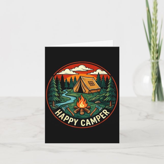 Glad campare söker äventyrs camping lägereld kort (Framsida)
