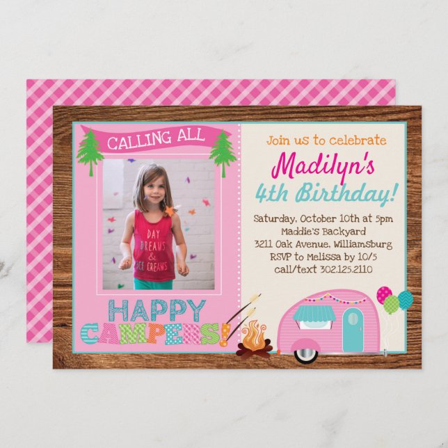 Glad Campare Tjej Foto Födelsedagsfest Inbjudningar (Fram/baksida)