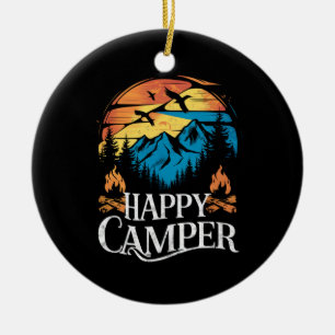 Glad Camper Retro Vintage Matchande Campingbesättn Julgransprydnad Keramik