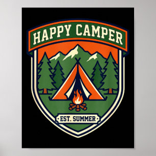 Glad campingmärke tält berg campfire vintage poster