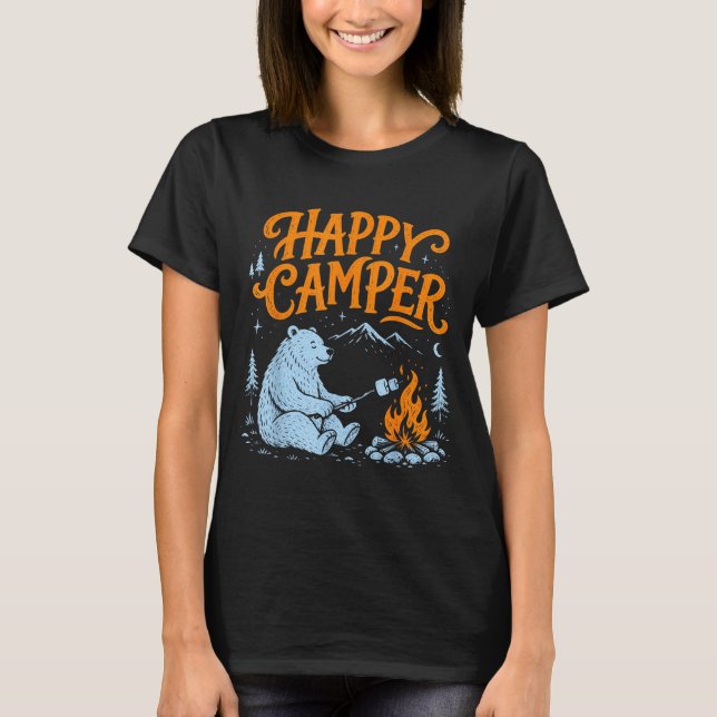 Glad campist björn rostar marshmallows design  t shirt (Framsida)