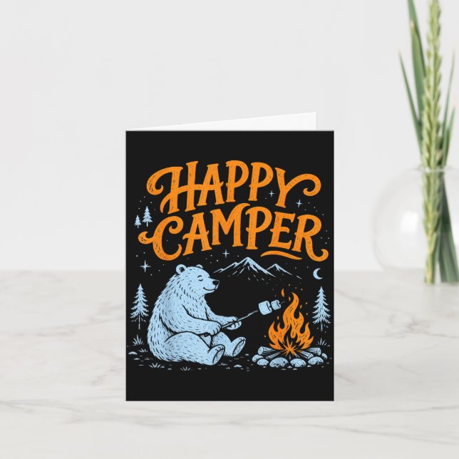 Glad campistbjörn som steker marshmallows-design  kort (Framsida)