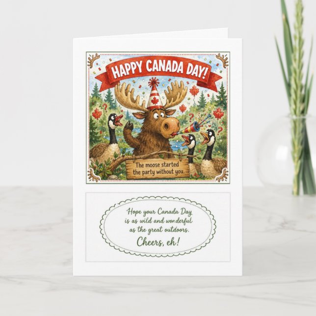 Glad Canada-dagen Älg Söt kanadensisk vilda djur 1 Kort (Framsida)