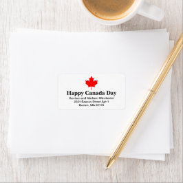 Glad Canada-dagen text med röd lönnlöv anpassad Adressetikett