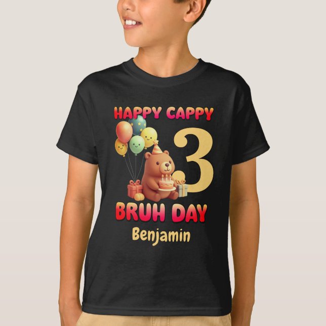 GLAD CAPPY BRUDDAG Anpassad Kapybara 3-årsdag T Shirt (Framsida)