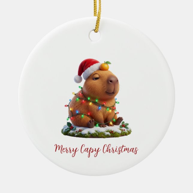 Glad Capy Jul Ogenant Kapybar Julgransprydnad Keramik (Framsidan)