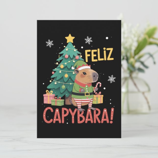 Glad Capybara Tomte Jul Julgran  Inbjudningar (Stående Fram)