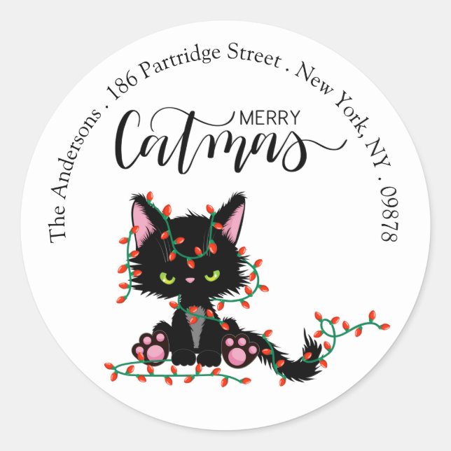 Glad Catmas | Jul Returadress Etiketter (Framsida)