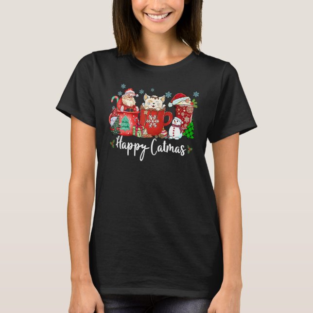 Glad Catmas Julkaffe Katt T Shirt (Framsida)