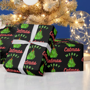 Glad Catmas Roligt Julkatttre Mönster Presentpapper