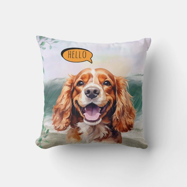 Glad Cavalier King Charles Spaniel i akvarell Kudde (Framsida)