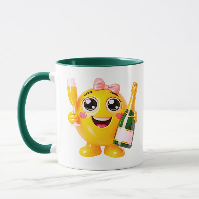 Glad champagne-emoji-karaktär mugg (Vänster)