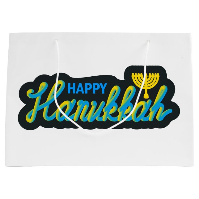 Glad Chanukka (A white paper gift bag with a Hanukkah graphic is shown. )