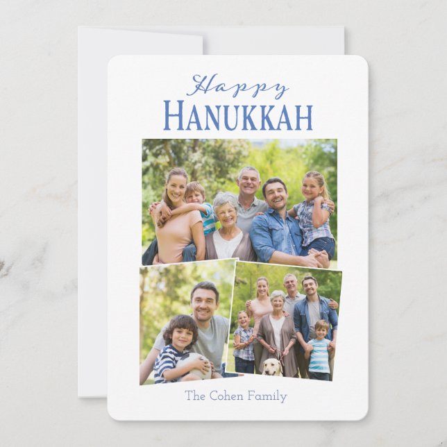 Glad Chanukka Blå Familjefoto Julkort (Framsida)