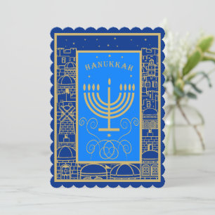 Glad Chanukka Guld Menorah Judisk Högtid Julkort