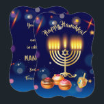 Glad Chanukka – Ljusets högtid Inbjudningar<br><div class="desc">Inbjudan till Glad Hanukkah Ljusfirande Party. Vacker judisk semester Lyxig inbjudan eller gratulationskort. Glad Hanukkah text (handskrift) Judisk semester Hanukkah Bokeh-ljus bakgrund med traditionella Chanukah-symboler - trädreidlar (snurra), söta munkar, guldfärgad hanukkiah-menorah, ljus, Davidsstjärna och glödande ljus tapetblå marinblå färgmönster, guldram. Hanukkah Festival Dekoration. Jerusalem, Israel. Inbjudningar & brevpapper, gratulationskort, inbjudningar...</div>