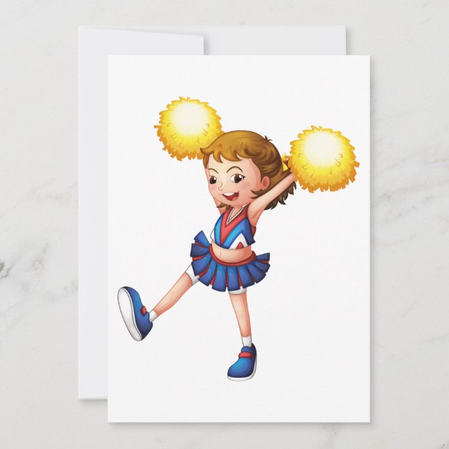 Glad Cheerleader Flicka Gula Pom Poms Inbjudningar (Framsida)