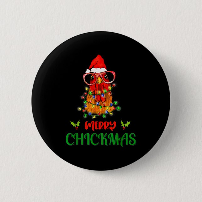Glad Chickmas-ornamentljusta Kycklingbonde Jul Knapp (Framsida)