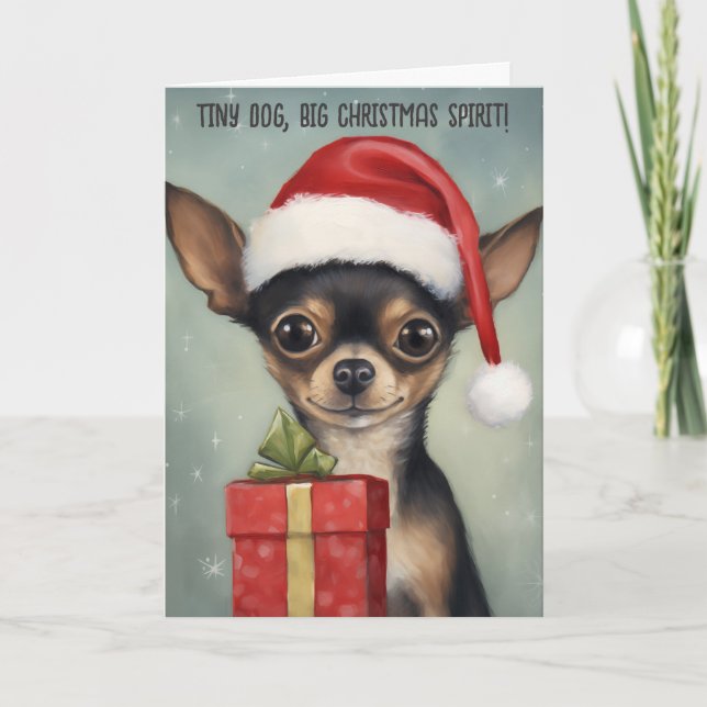 Glad Chihuahua Tomte med Present Julkort Kort (Framsida)