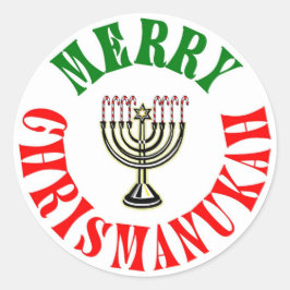 Glad Chrismanukah- Jul Chanukka Menorah Runt Klistermärke