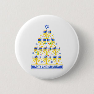 Glad Chrismukkah Hanukkah Ljus Träd Judisk Helgdag Knapp