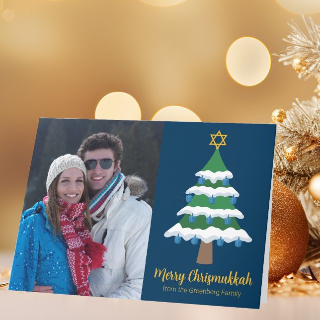 Glad Chrismukkah Judisk familj julfoto Helgkort (Skapare uppladdad)