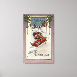 Glad ChristmasCouple Sledding Canvastryck