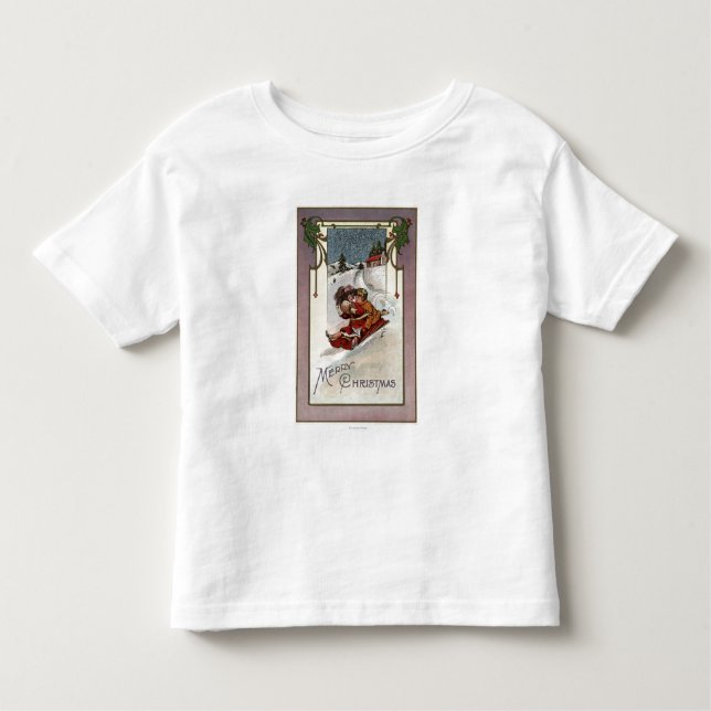 Glad ChristmasCouple Sledding T-shirt (Framsida)