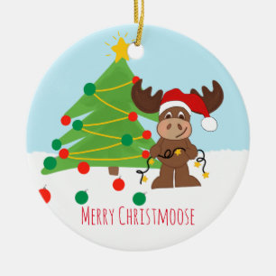 Glad Christmoose Cirkelsmycke Julgransprydnad Keramik