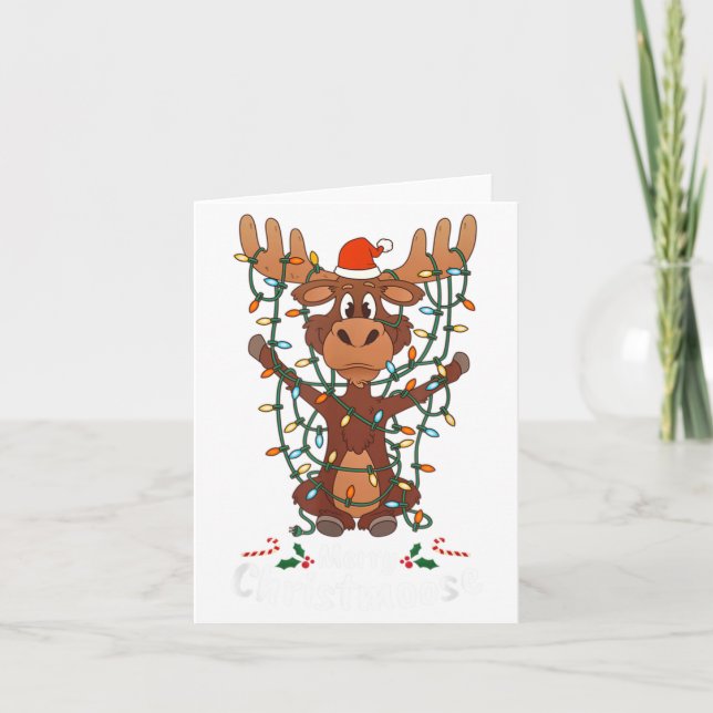 Glad Christmoose jul Jul Moose Xmas Träd Ljussling Kort (Framsida)