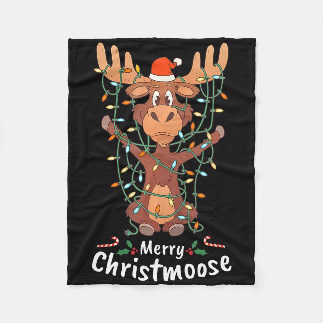 Glad Christmoose jul julgran Ljusslingor Fleecefilt (Framsidan)