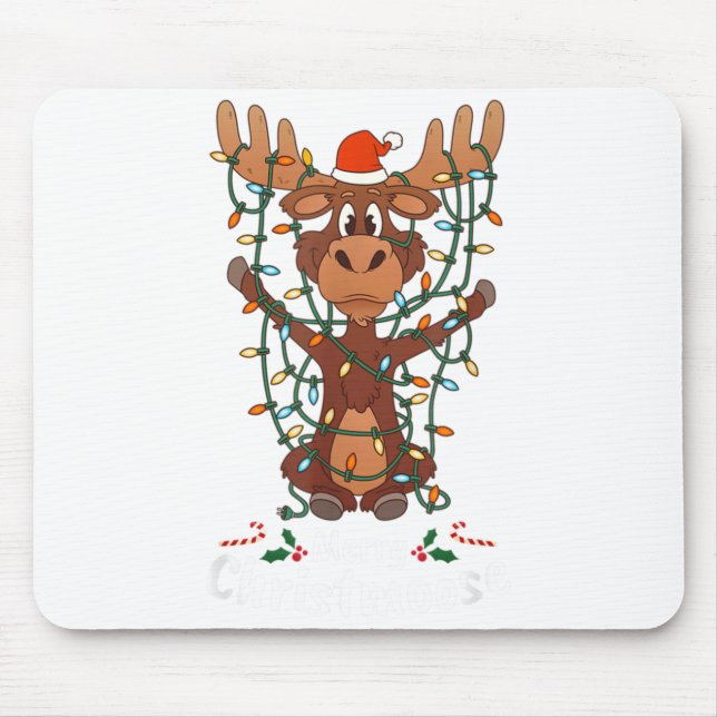 Glad Christmoose jul mooses Xmas träd ljus Musmatta (Framsidan)