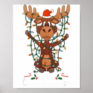 Glad Christmoose jul mooses Xmas träd ljus Poster