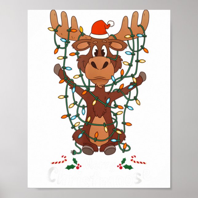 Glad Christmoose jul mooses Xmas träd ljus Poster (Framsidan)
