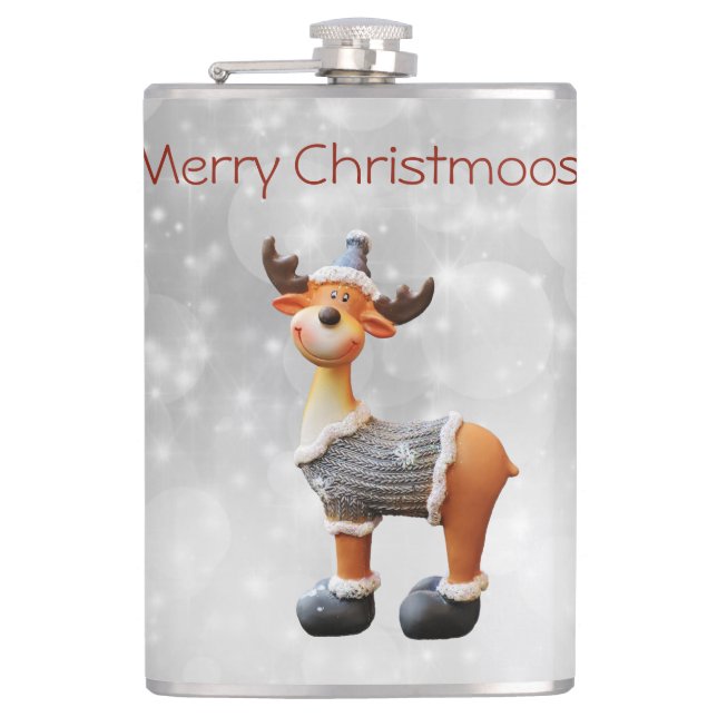 Glad Christmoose med mössa Fickplunta (Framsidan)