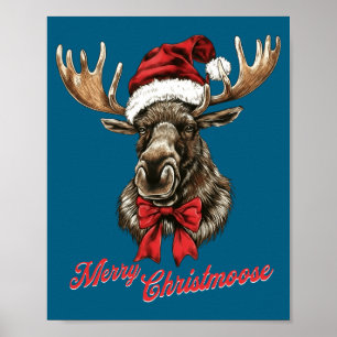 Glad Christmoose Santa Hatt Jul Helg Moos Poster