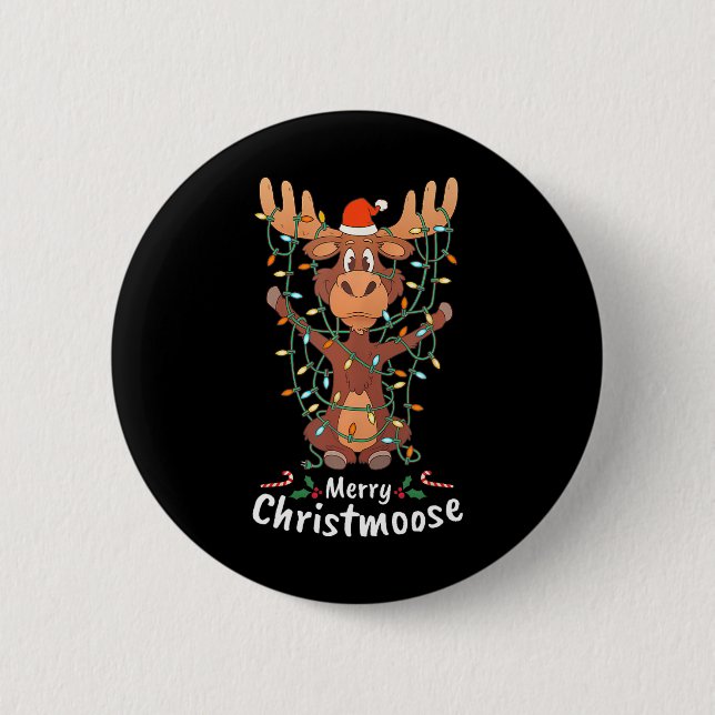 Glad Christmose Jul Möss Julgran Ljusslingar Knapp (Framsida)