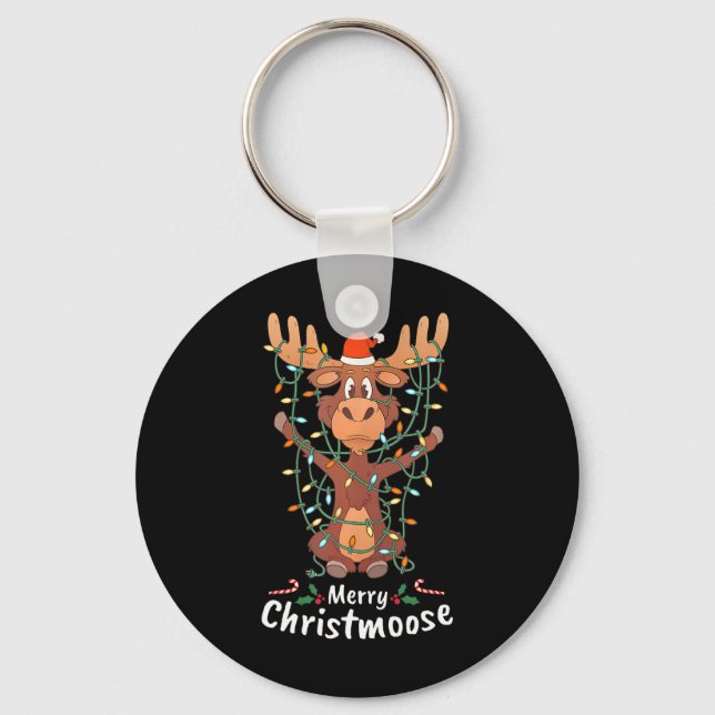 Glad Christmose Jul Möss Julgran Ljusslingar Nyckelring (Framsida)