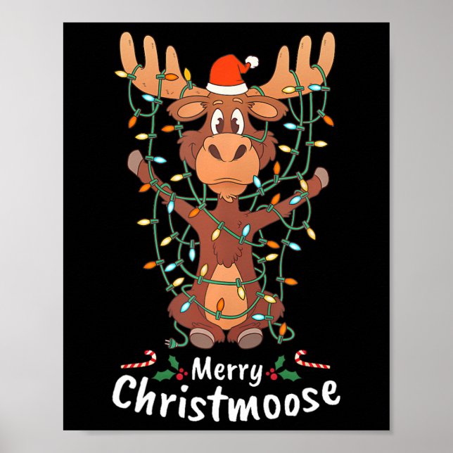 Glad Christmose Jul Möss Julgran Ljusslingar Poster (Framsidan)
