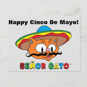 Glad Cinco De Mayo Färgglad Söt Señor Gato Vykort