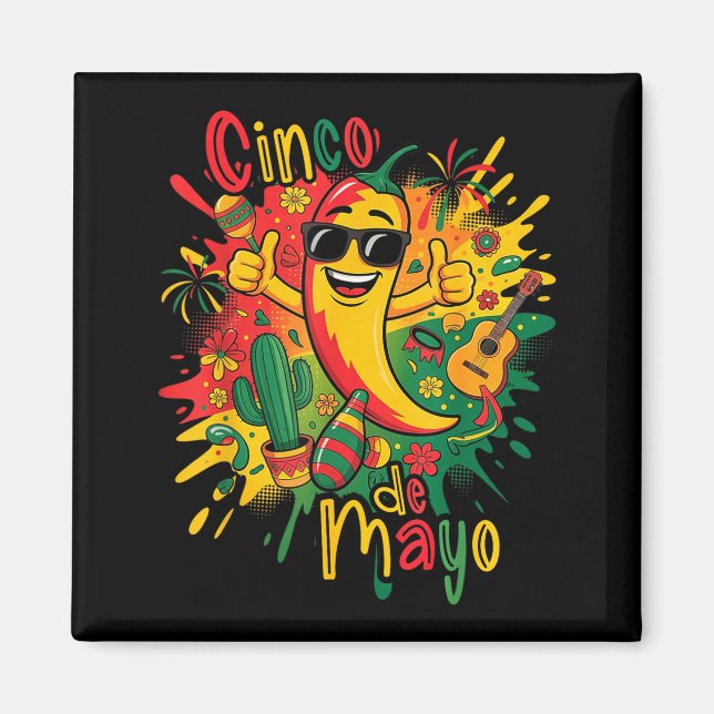 Glad cinco de mayo fiesta mexikansk fest 5 de mayo magnet (Framsidan)