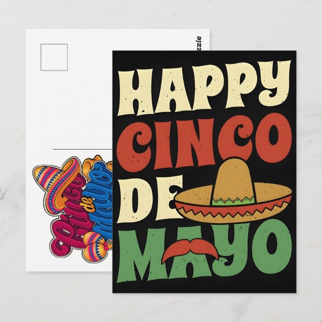 glad-cinco-de-mayo-mexikansk-festival-cinco-de-may vykort (Fram/baksida)