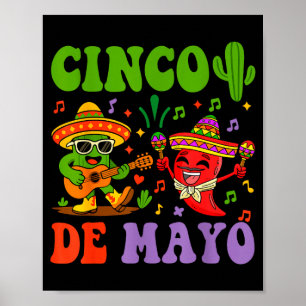Glad cinco de mayo mexikansk kaktus och peppar poster