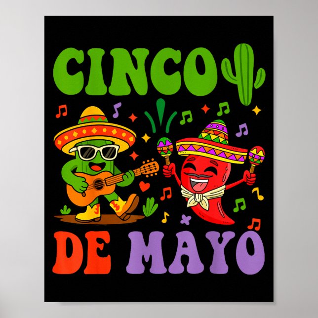 Glad cinco de mayo mexikansk kaktus och peppar poster (Framsidan)