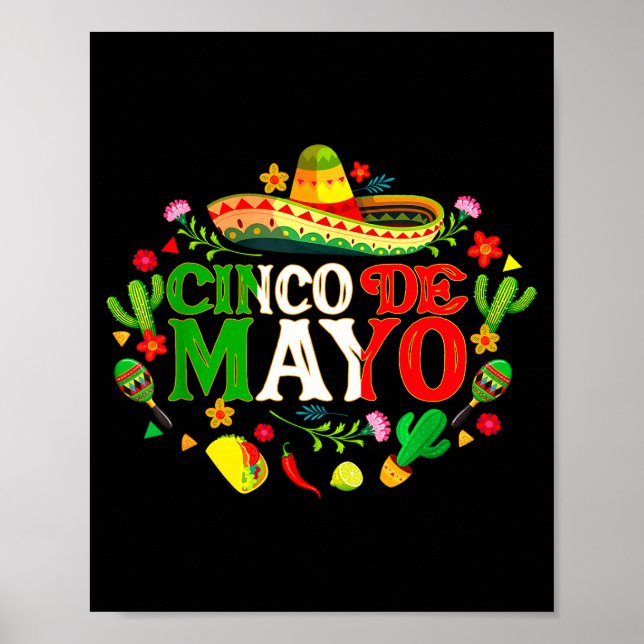 Glad cinco de mayo mexikansk sombrero margarita poster (Framsidan)