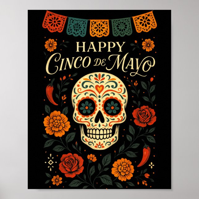 Glad Cinco De Mayo - Skelett Fiesta Fest  Poster (Framsidan)