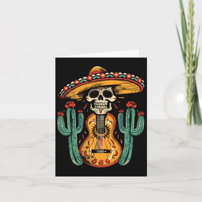 Glad Cinco De Mayo Skelett Skalle Sombrero Gitarr Kort (Framsida)
