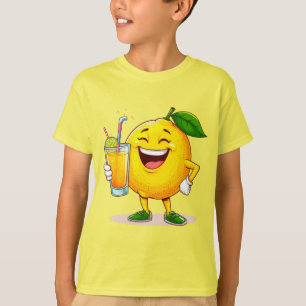 Glad Citron Tecknad Karaktär som Håller i Juice T Shirt