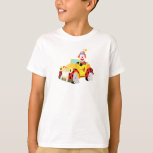 glad clown kör en vit gult bil t shirt